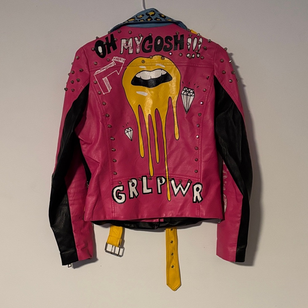 Women’s Red Fox Colorful Studded Leather Jacket Sz. M - Picture 6 of 8